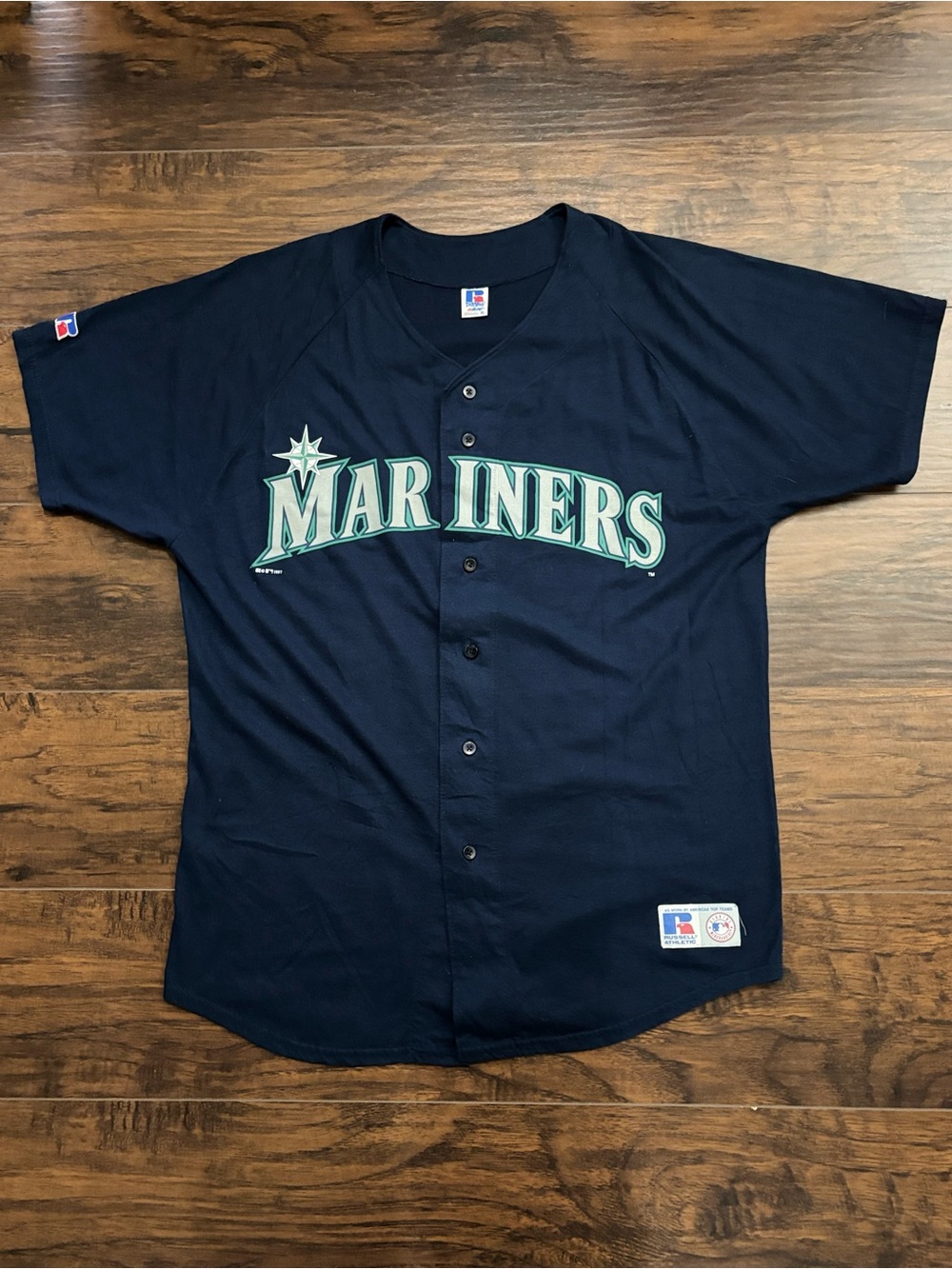 Vintage Russell Athletic Navy Mariners Button-Up Baseball Jersey